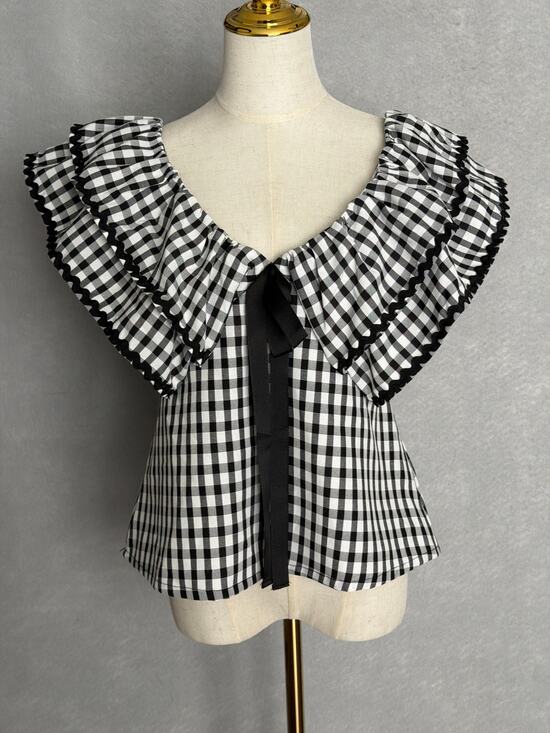 Sugarlips Tops - Sugarlips Gingham Top Exaggerated Collar with Bow Women's Medium NEW